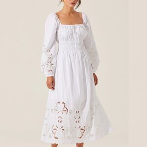 Astr White Long Sleeve Eyelet Dress